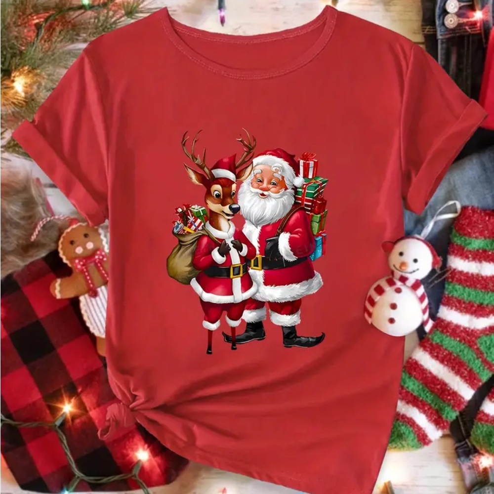 1252. 🎉🎄Women’s Casual Short Sleeve Festive Holiday Shirt
